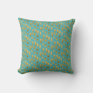 Abstract Teal and Gold Pattern Throw Pillow