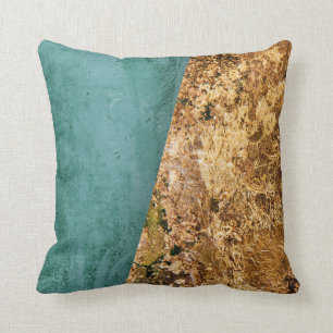 Abstract Teal and Gold Throw Pillow