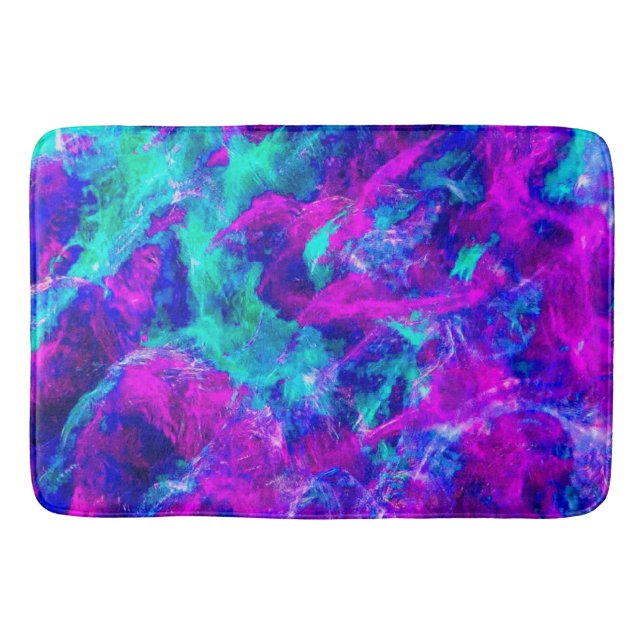 Abstract Teal and Pink Flames  Bath Mat (Front)