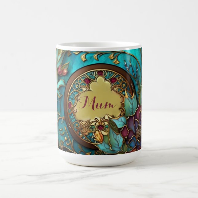 Abstract Teal and pink stained glass Mother's Day Coffee Mug (Center)