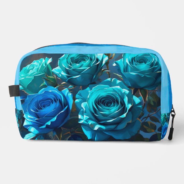 Abstract teal and turquoise roses cosmetic bag (Front)