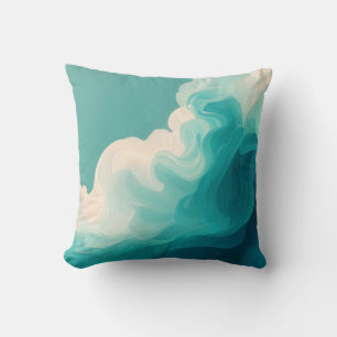 Abstract Teal and White Flowing Waves Throw Pillow