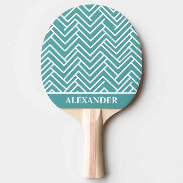 Abstract Teal and White Personalized Ping Pong Paddle (Front)