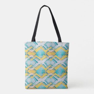 Abstract Teal and Yellow Diamonds Tote Bag