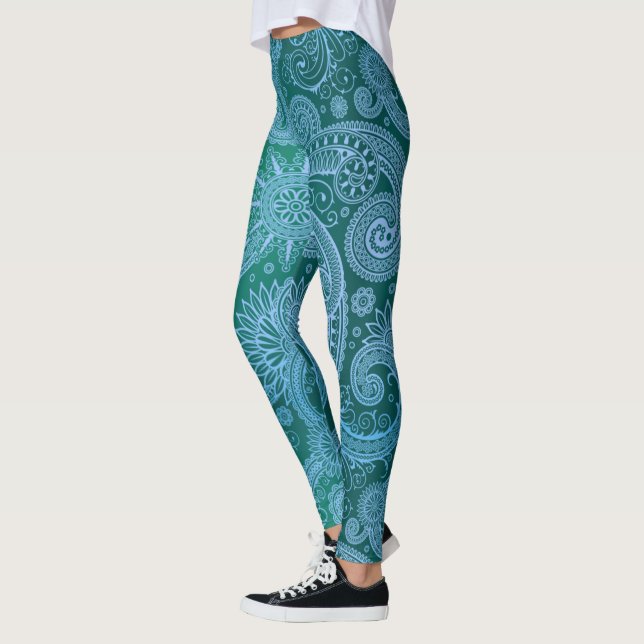 Abstract Teal Blue Pattern Leggings (Left)