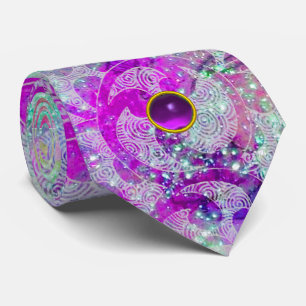 ABSTRACT TEAL BLUE,PINK WAVES,SPARKLES,PURPLE GEM TIE