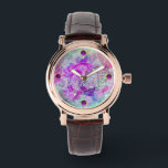 ABSTRACT TEAL BLUE,PINK WAVES,SPARKLES,PURPLE GEM WATCH<br><div class="desc">Elegant , vibrant and artistic floral design in sparkling oriental swirls , blue, pink fuchsia , green, purple colours and gold sparkles with a vibrant 3D amethyst gemstone .Watercolor painting with golden and silver foil.and 3D graphics by Bulgan Lumini (c) -Baldesign3d</div>