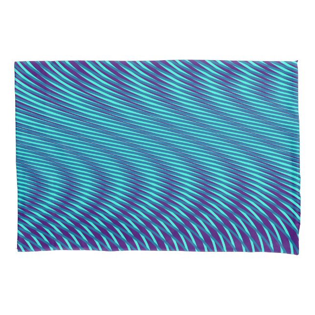 Abstract Teal Blue Psychedelic Stripes Mesmerizing Pillowcase (Front)