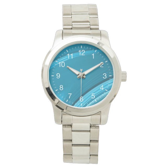 Abstract Teal Blue Swirl White Numerals Watch (Front)