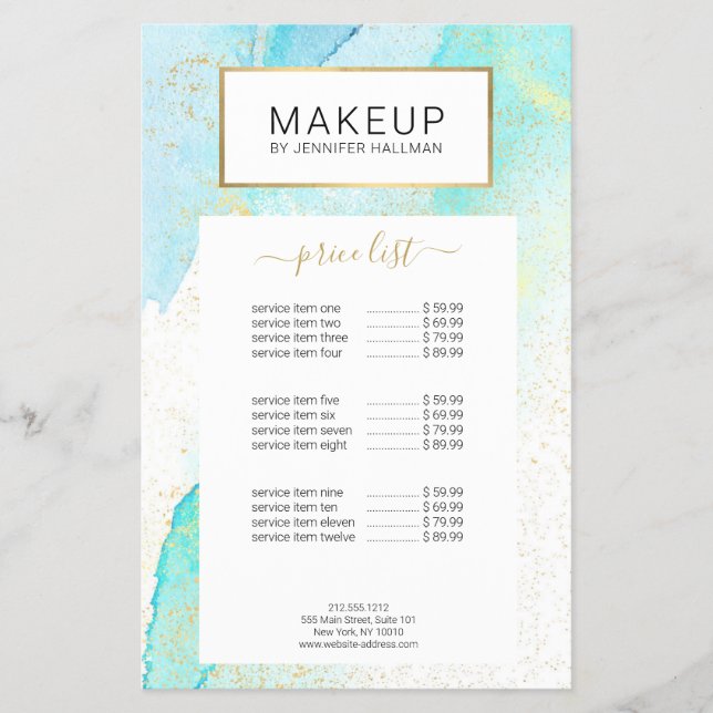 Abstract Teal Blue Watercolor with Faux Gold Dust Flyer (Front)