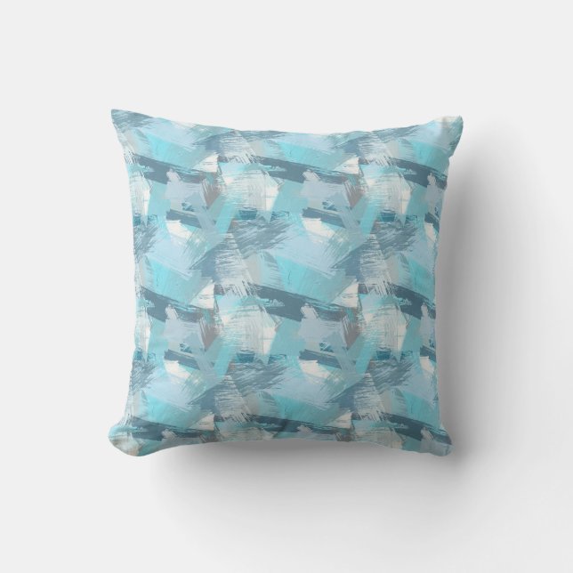Abstract teal brush strokes pattern. throw pillow (Front)