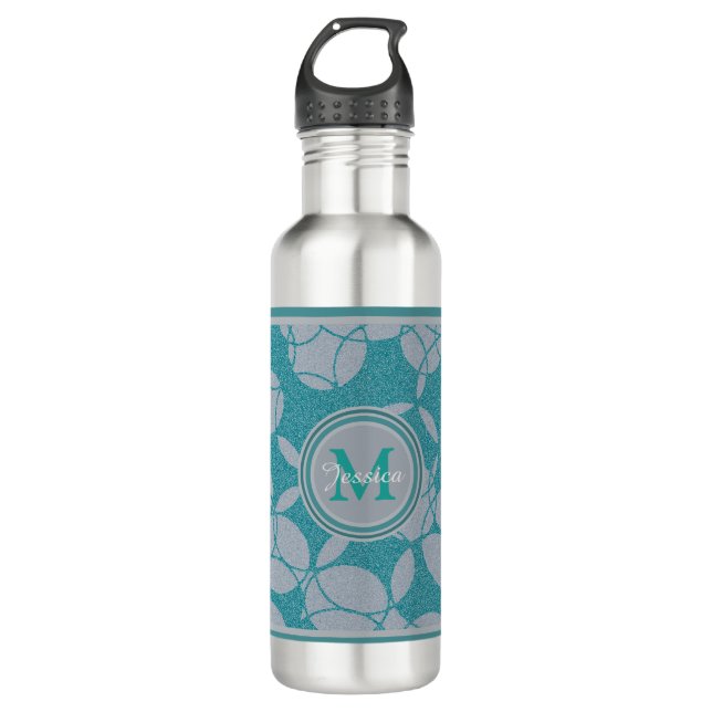 Abstract Teal Circles Pattern Personalised 710 Ml Water Bottle (Front)