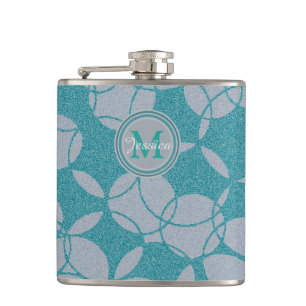 Abstract Teal Circles Pattern Personalised Hip Flask