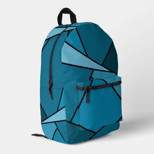Abstract Teal Geometric Shapes Printed Backpack (Back Corner Left)