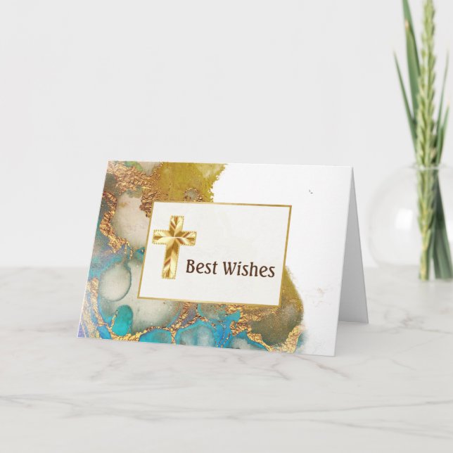 Abstract Teal Gold Agate Watercolor Confirmation Card (Front)