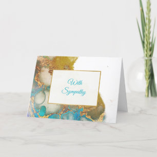 Abstract Teal Gold Agate Watercolor Sympathy Card