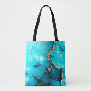 Abstract Teal Gold Alcohol Ink Original Art Tote Bag