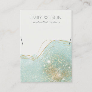 Abstract Teal Green Glitter Shiny Necklace Display Business Card