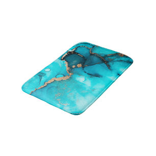 Abstract Teal Green Gold Alcohol Ink Bath Mat