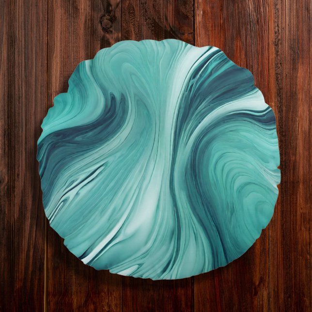 Abstract Teal Green Liquid Art Round Pillow (Creator Uploaded)
