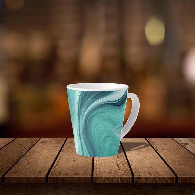 Abstract Teal Green Liquid Pour Latte Mug (Creator Uploaded)