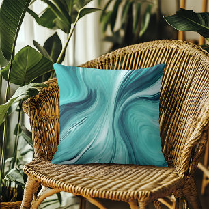 Abstract Teal Green Liquid Pour Marble Throw Pillow