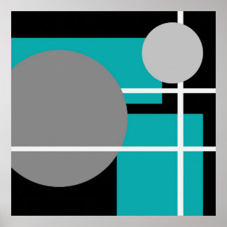 Abstract Teal Grey Black White AP0001 Poster