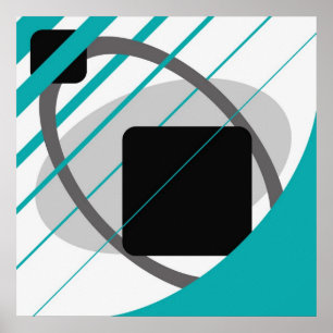 Abstract Teal Grey Off-White Black AP0002 Poster