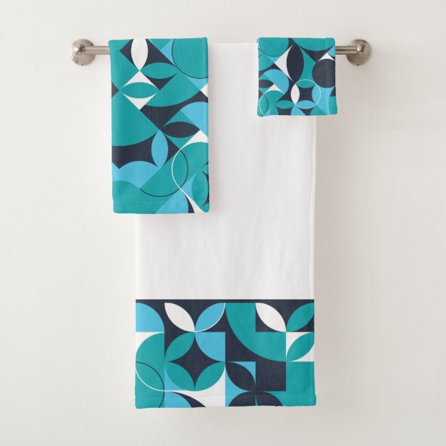 Abstract Teal & Navy Circle Design Bath Towel Set (Insitu)