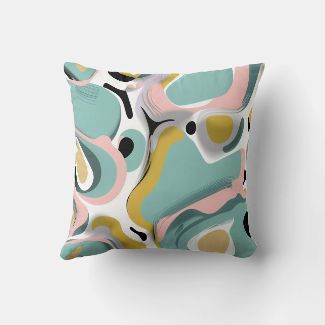 Abstract Teal, Pink and White Design Throw Pillow (Back)