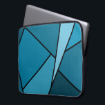 Abstract Teal Polygons Laptop Sleeve<br><div class="desc">Inspired by stained glass, this stylish geometric design contains polygons in various shades of teal outlined in black. A pale blue-green triangle slashes in from the upper right with an array of progressively darker teal quadrangles and other shapes spiralling around it from light to dark. Two dark greenish-blue shapes ground...</div>