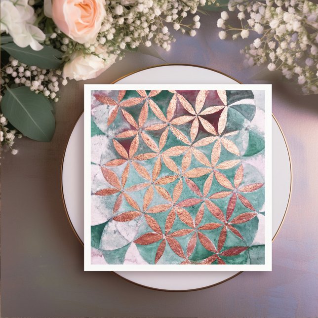 Abstract Teal Rose Gold Watercolor Rosette Pattern Napkin (Creator Uploaded)