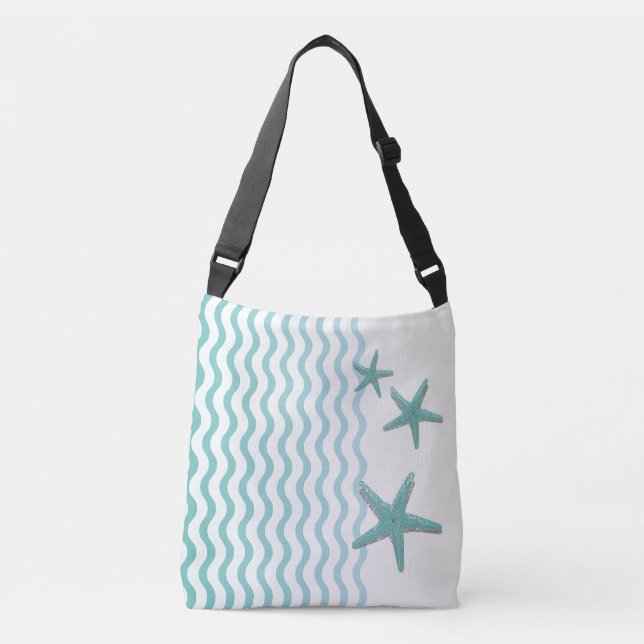 Abstract Teal Seaside With Starfish Tote (Front)
