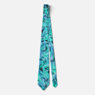 Abstract teal tie with leaves