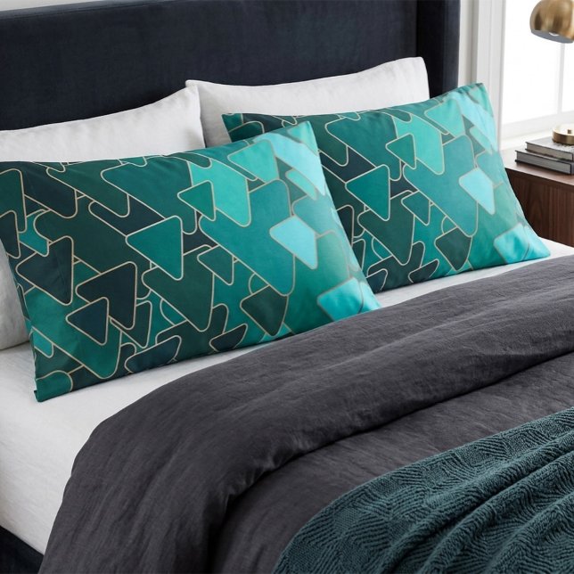 Abstract Teal Triangle Geometric Pillowcase (Creator Uploaded)