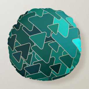 Abstract Teal Triangle Geometric Round Pillow