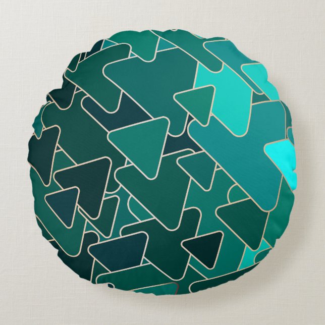 Abstract Teal Triangle Geometric Round Pillow (Front)