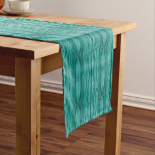 Abstract teal water ripples pattern short table runner