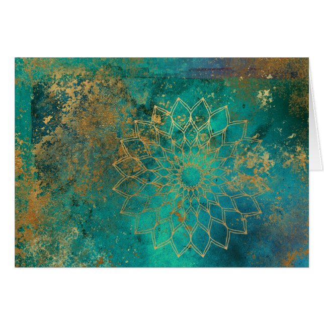 Abstract Teal Watercolor Gold Grunge Mandala (Front Horizontal)