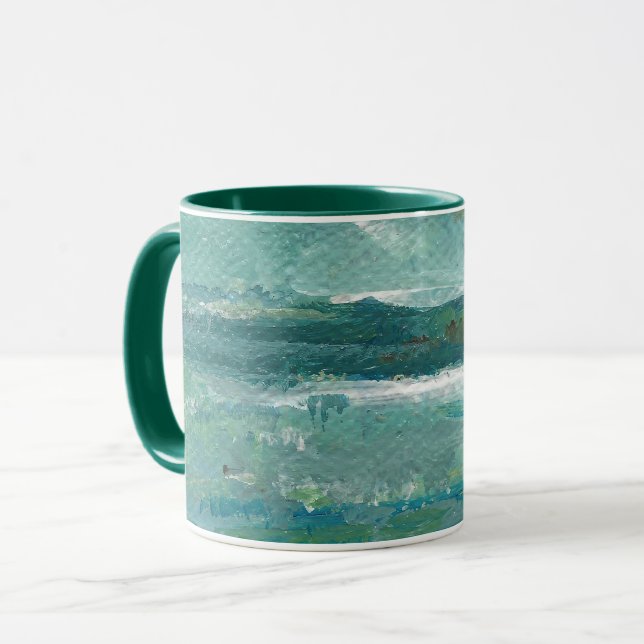 Abstract Teal Waves Art Mug (Front Left)