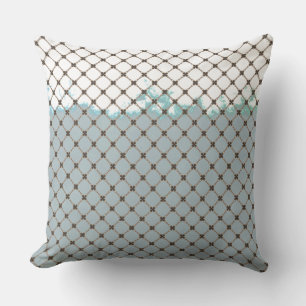Abstract Teal, White, Bronze Pattern Outdoor Pillow