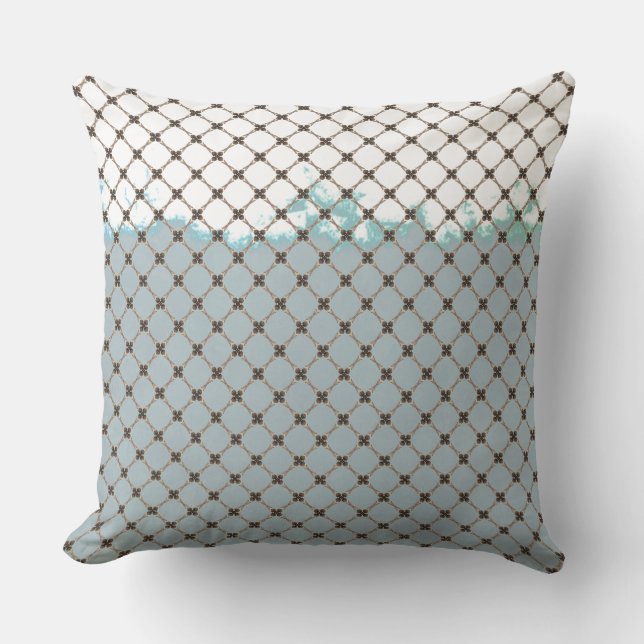 Abstract Teal, White, Bronze Pattern Outdoor Pillow (Front)