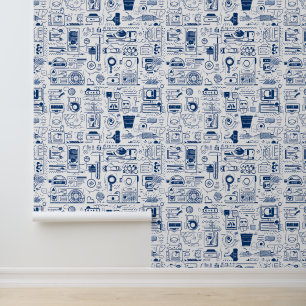 Abstract Tech Blueprint Doodle Pattern Wallpaper