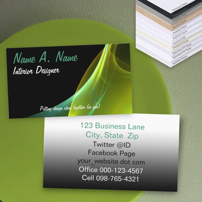 Abstract Techno Dreamy Green Yellow Sweep Business Card (business card abstract design front )