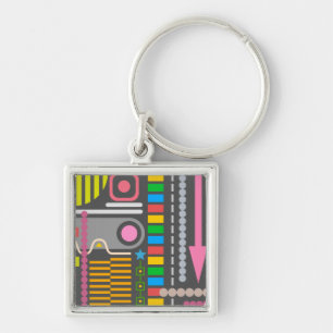 Abstract Technology Control Panel Pattern Keychain