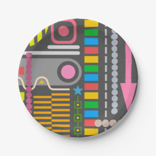 Abstract Technology Control Panel Pattern Paper Plate