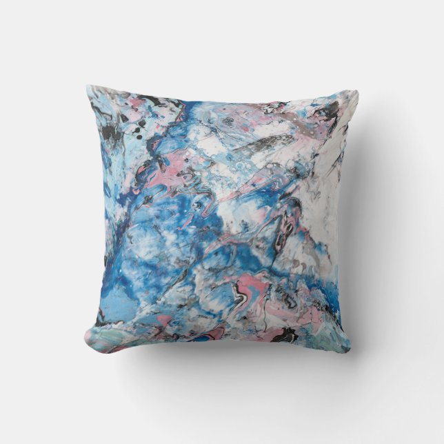 Abstract Template Modern Marble Look Pink Blue Throw Pillow (Front)