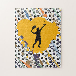 Abstract Tennis Art Rackets Balls & Player Coach Jigsaw Puzzle