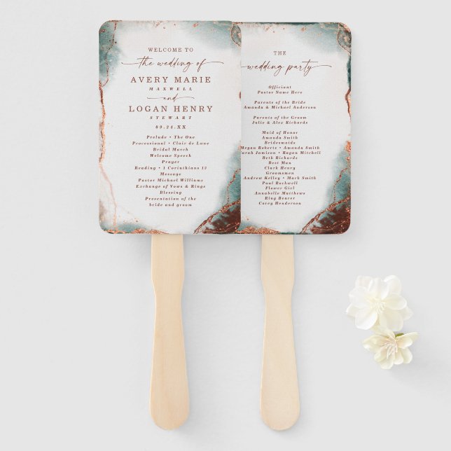 Abstract Terra Cotta Wedding Ceremony Program Hand Fan (Front and Back)