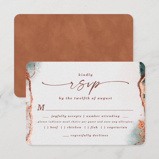 Abstract Terra Cotta Wedding Meal Choice RSVP Card (Front/Back)